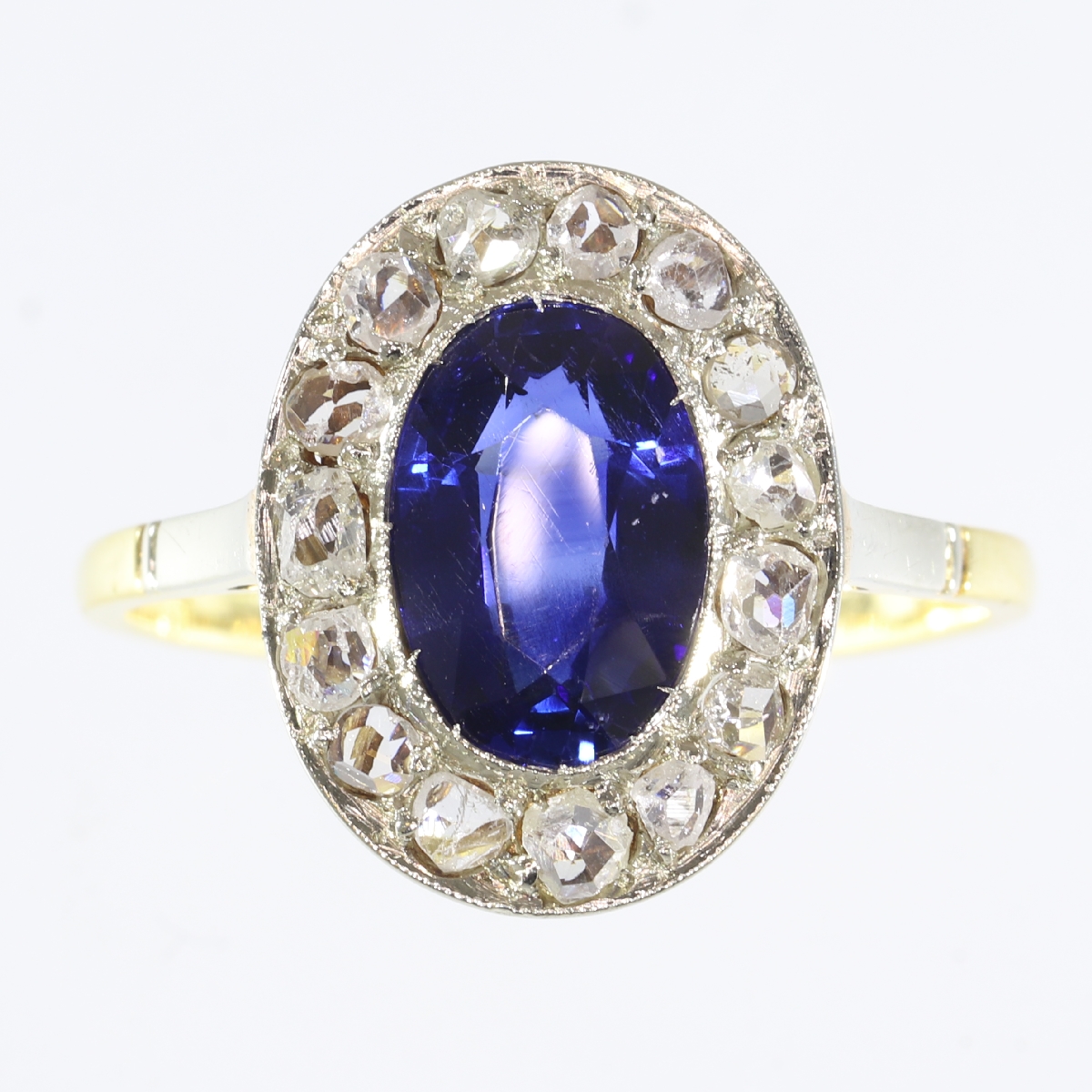 Estate diamond and sapphire anniversary or engagement ring (image 2 of 11)